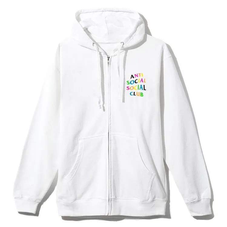 Anti Social Social Club Rainbow White Zip Up Hoodie