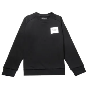 Armani Junior Black chest Logo Patch Sweatshirt