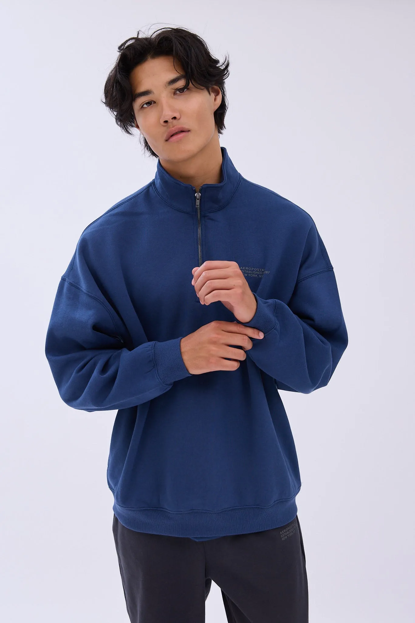 Aéropostale Small Print Mock Neck Zipped Sweatshirt