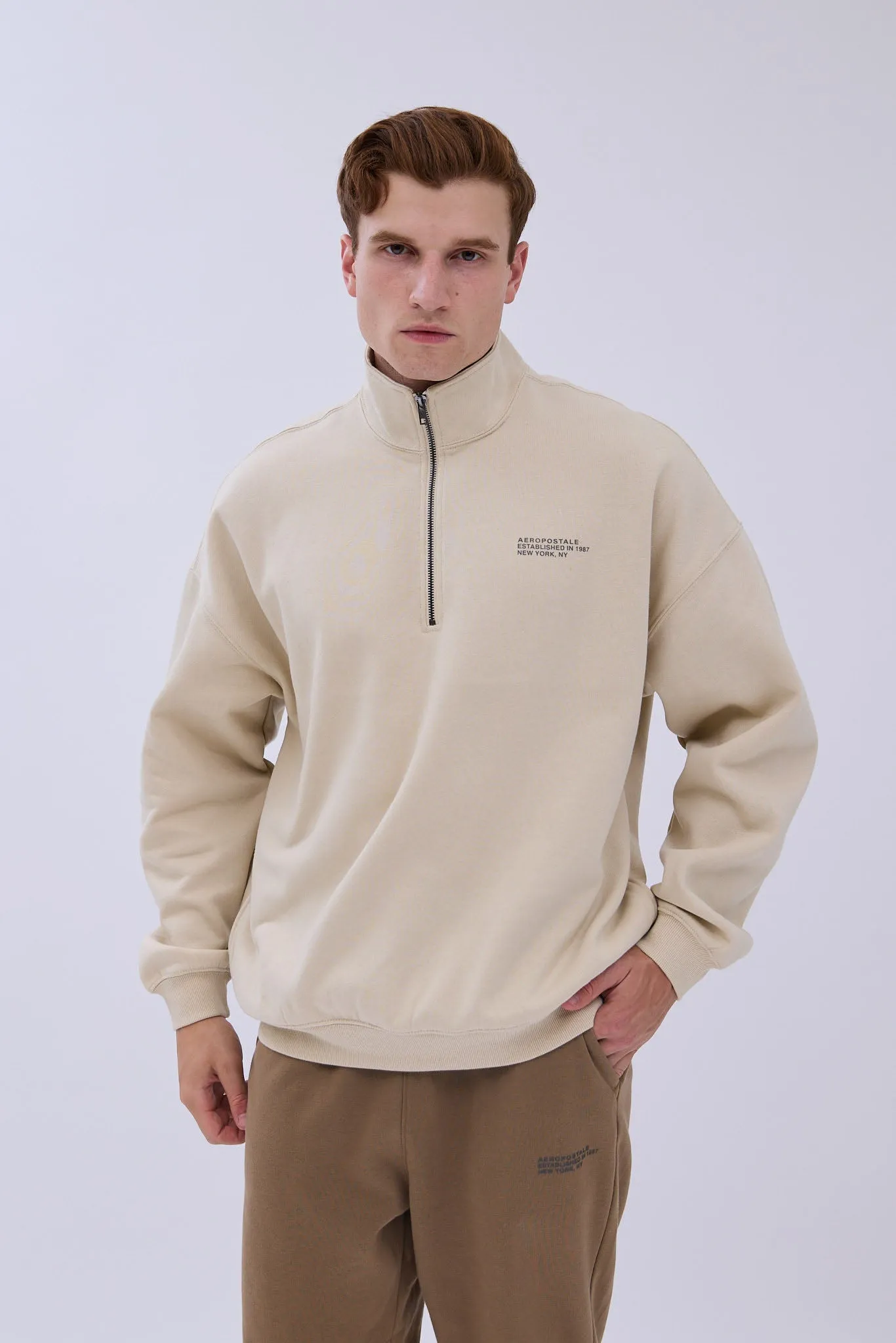 Aéropostale Small Print Mock Neck Zipped Sweatshirt