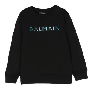 Balmain Kids Iridescent Logo Black Sweatshirt