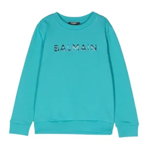 Balmain Kids Iridescent Logo Blue Sweatshirt