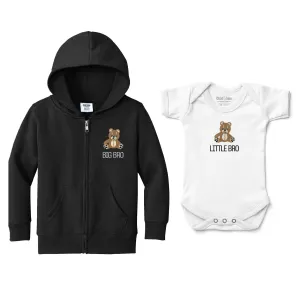 Big Bro Little Bro Teddy Bear Emoji - Full Zip Sweatshirt & Bodysuit Set