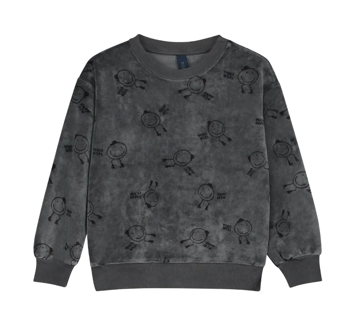 BONMOT GREY VELOUR HAPPY CREW SWEATSHIRT