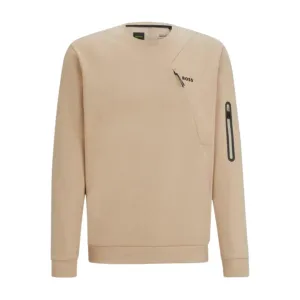 Beige BOSS Salbiq Sweatshirt with Printed Logo