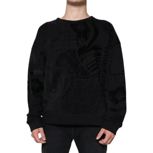 Dolce & Gabbana Black Printed Crew Neck Sweatshirt Sweater