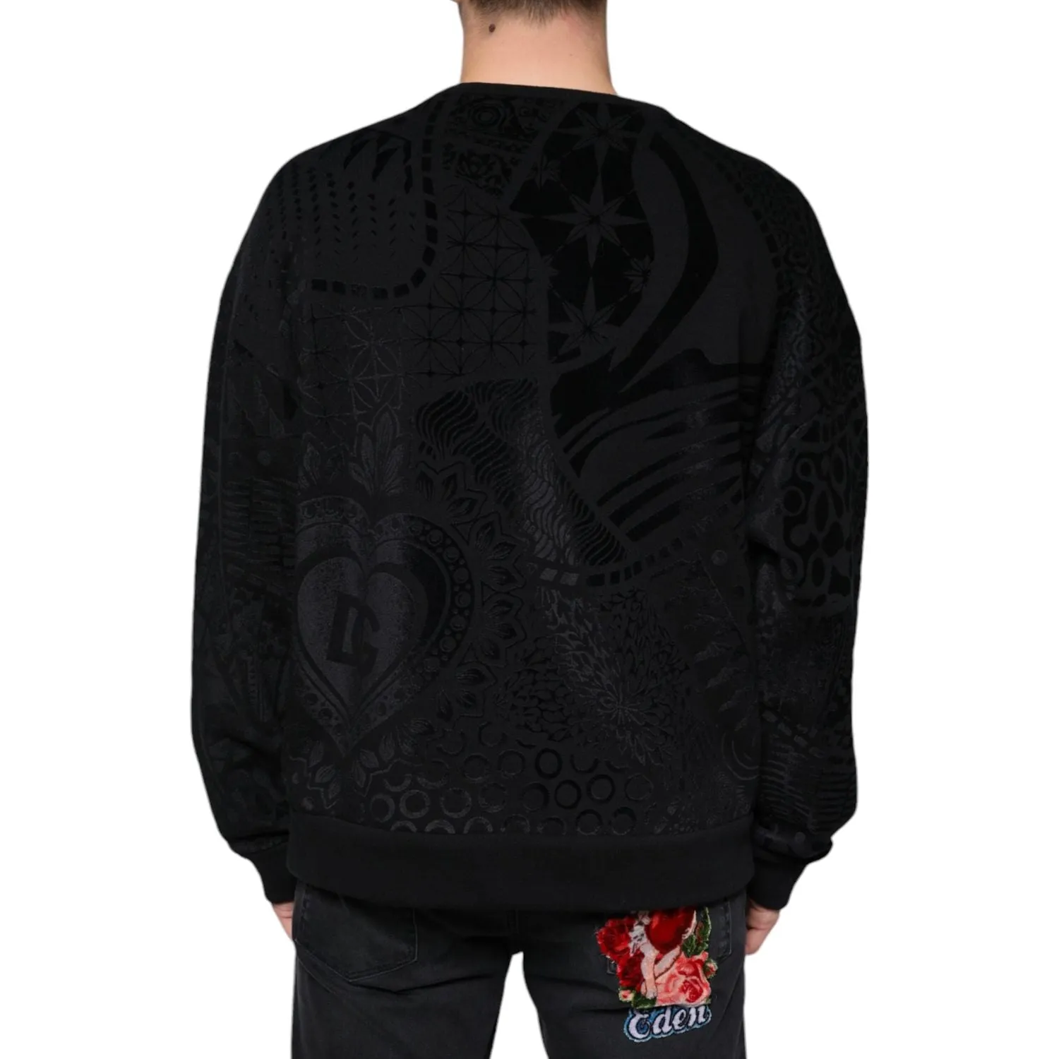 Dolce & Gabbana Black Printed Crew Neck Sweatshirt Sweater