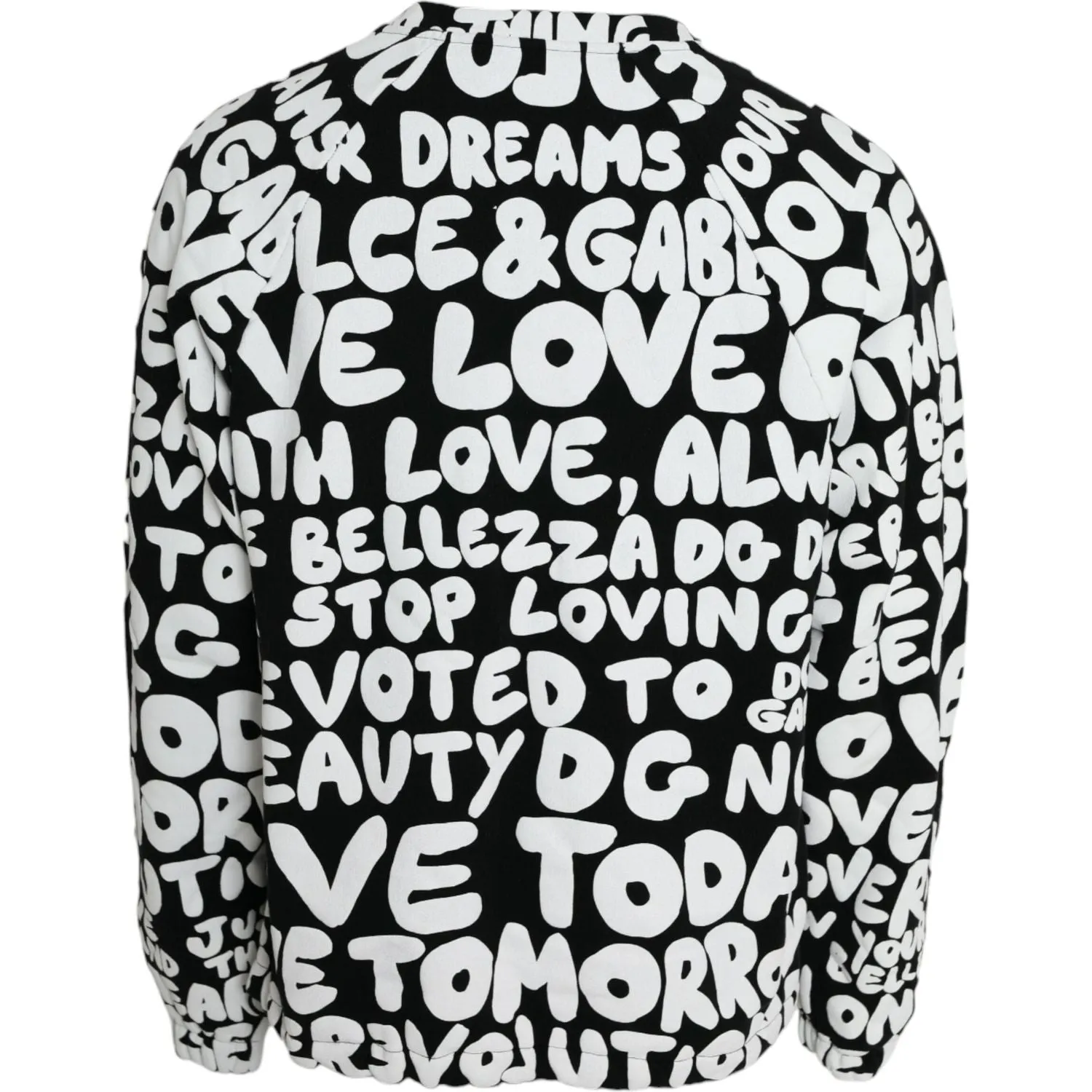 Dolce & Gabbana Black White Logo Print Crew Neck Sweatshirt Sweater