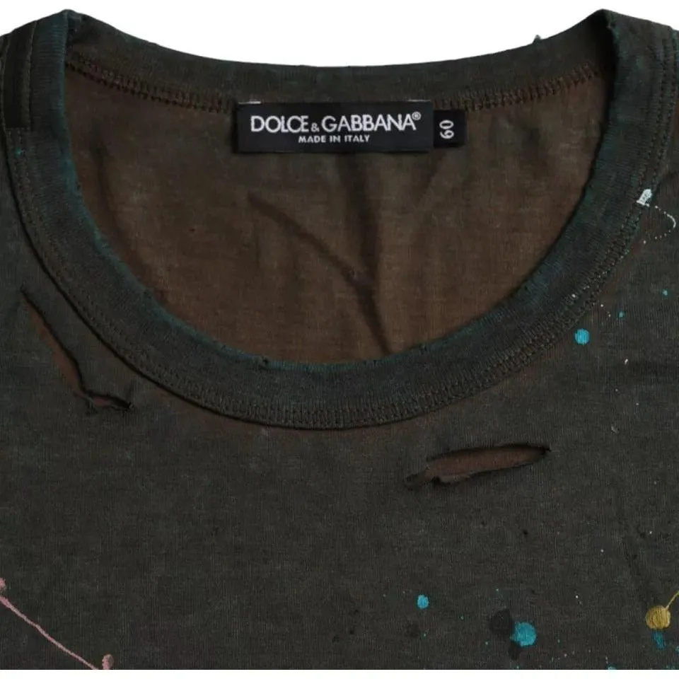 Dolce & Gabbana Gray Color Splash Cotton Crew Neck T-shirt