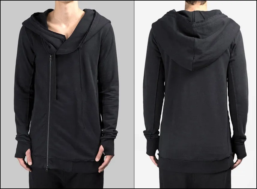 Men's Black Hoodie / Asymmetric Zip Closure / Big Hood