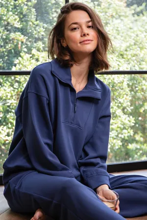 Navy Blue Modal Half Zip Sweatshirt