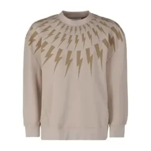 Neil Barrett Natural Beige Fair Isle Thunderbolt Sweatshirt