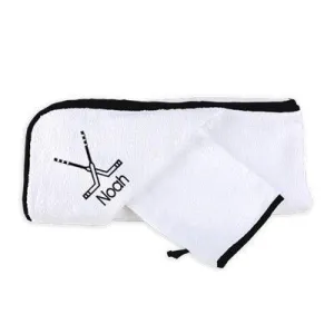 Personalized Basic Hooded Towel & Wash Mitt Set with Hockey Sticks