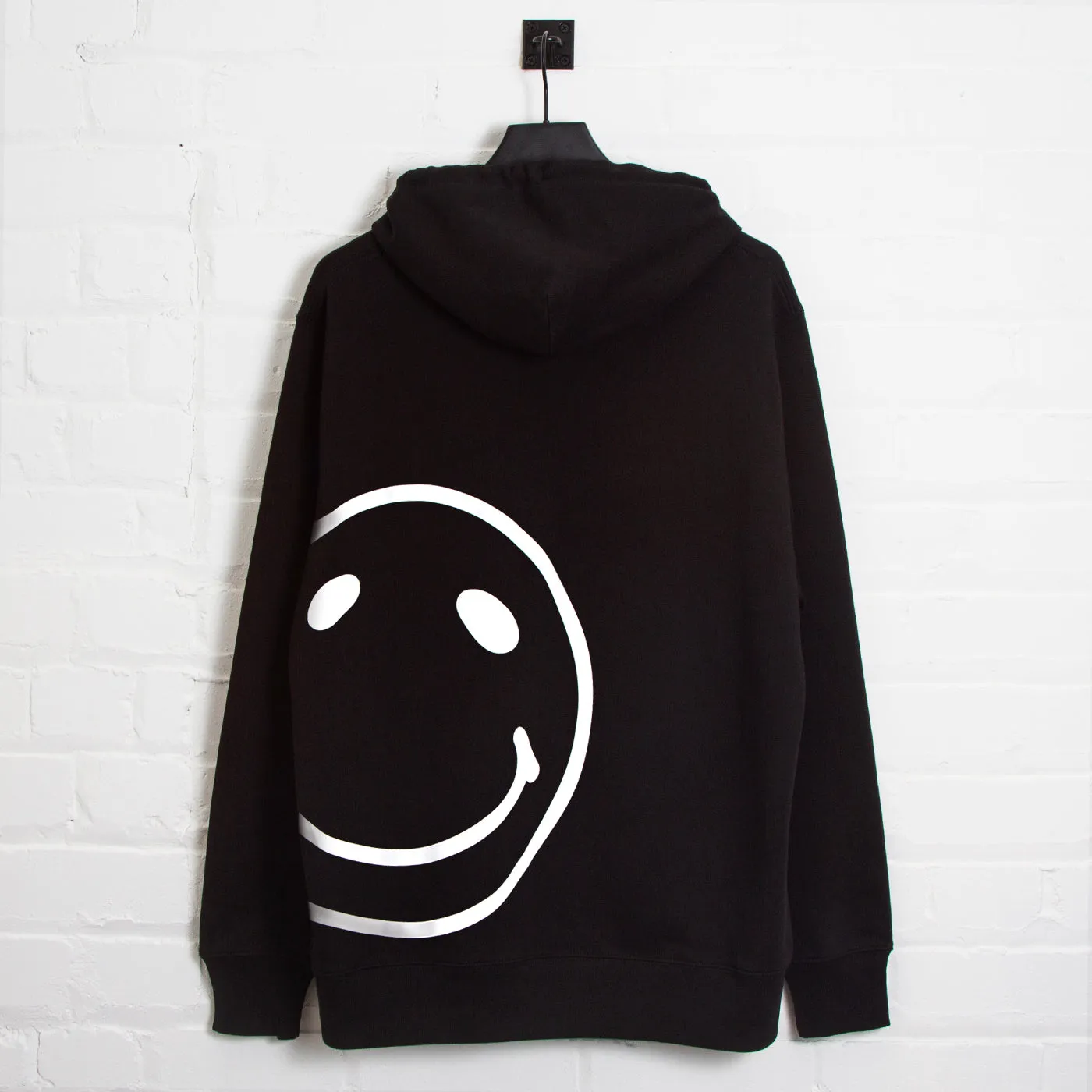 Side Smiley Back  - Pullover Hood - Black