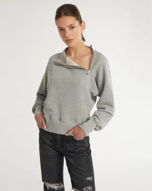 So Uptight French Terry Funnel Neck Zip Sweatshirt in Heather Grey