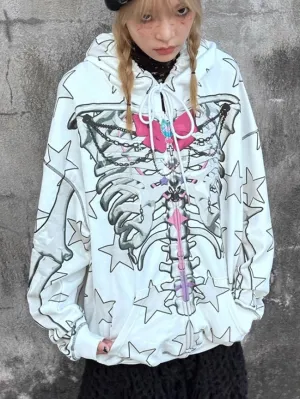 Star Skull Printed Loose ZIP-Up Parka【s0000004228】