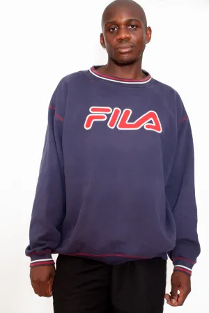 Vintage 90s Fila Big Logo Navy Sweatshirt