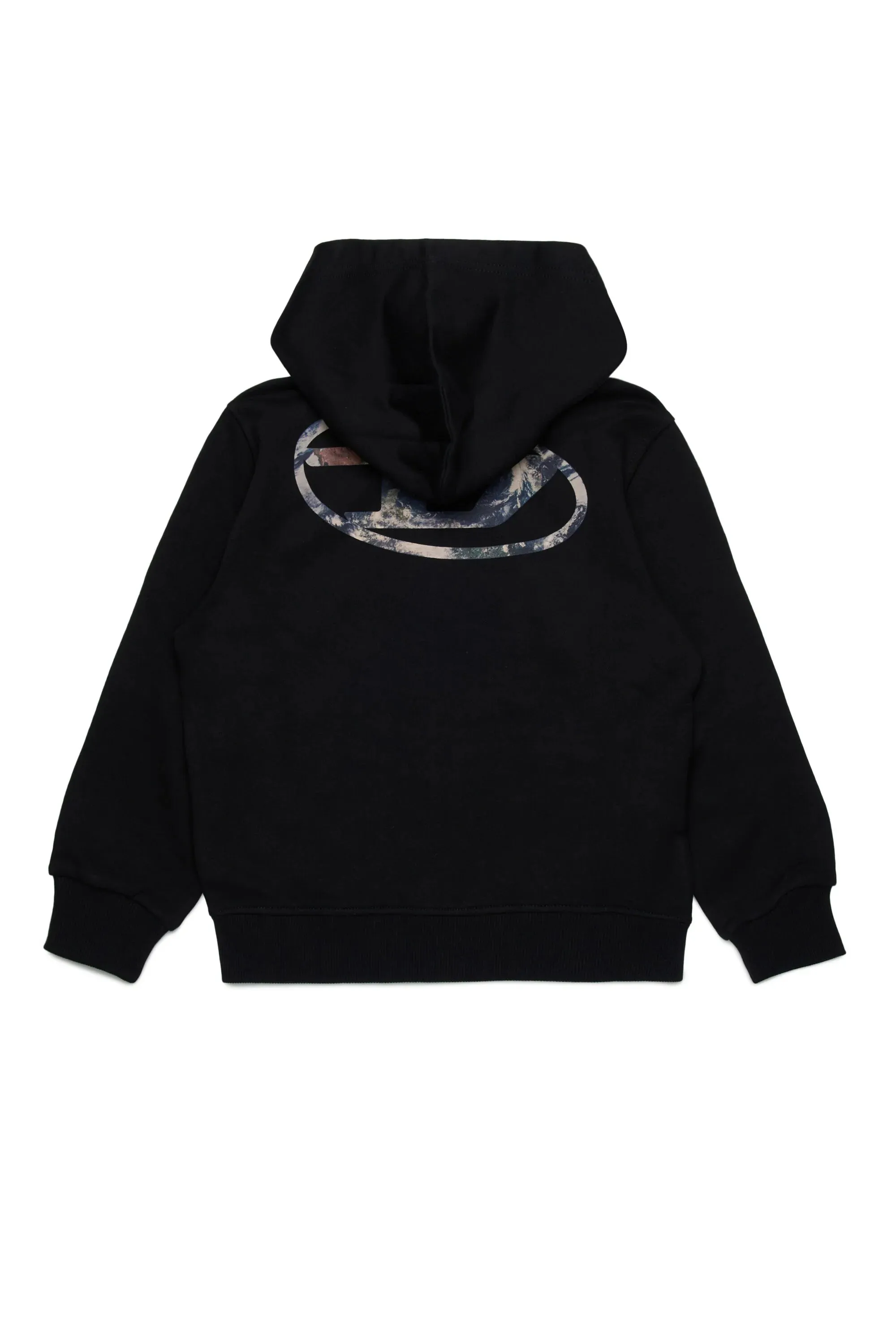 Zip Over Boys Hooded Sweatshirt With Oval D Planet Camou Logo (Black) - DJ020010JFAVK900