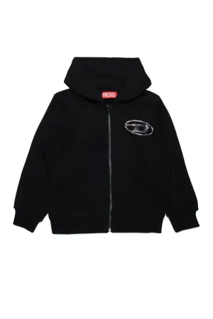 Zip Over Boys Hooded Sweatshirt With Oval D Planet Camou Logo (Black) - DJ020010JFAVK900